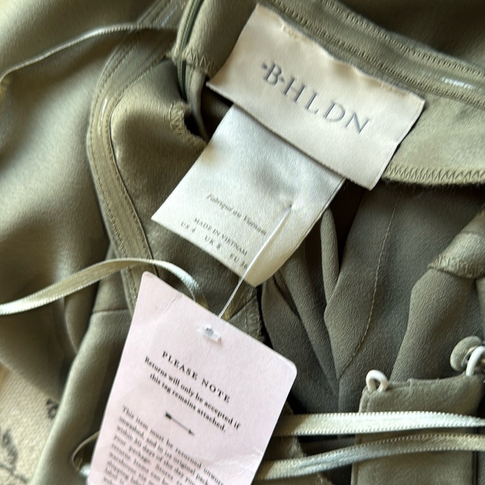 NWT BHLDN Anthropologie Ruby Twist Halter Satin Gown Moss Green - Picture 8 of 9